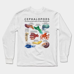 The Cephalopod: Octopus, Squid, Cuttlefish, and Nautilus (Light Background) Long Sleeve T-Shirt